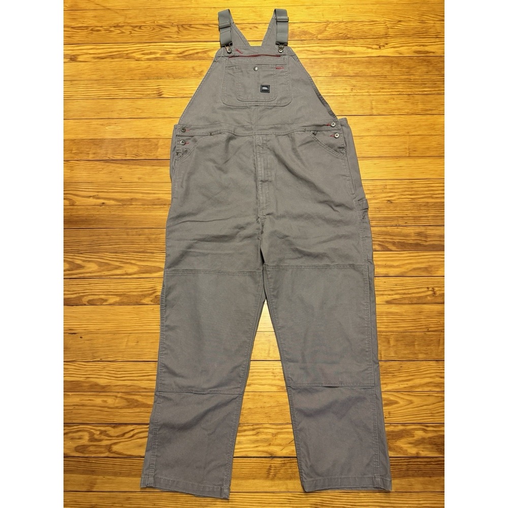 RW Rugged Wear XL Men's Double Knee Duck Canvas Bib Overall Gray Relaxed Fit